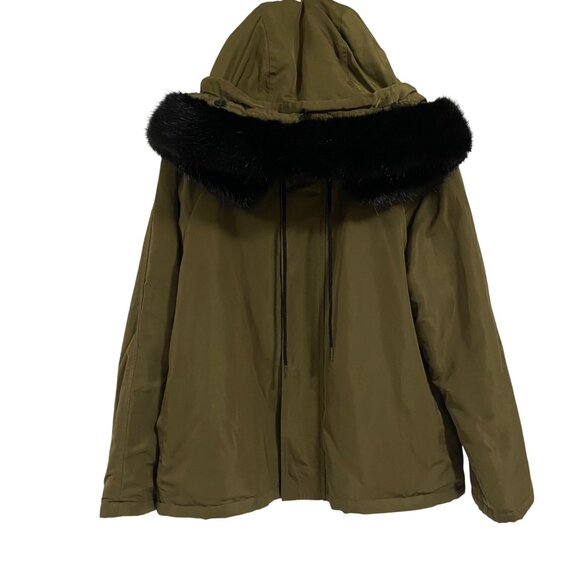 Dylan Tara Hooded Zip Up Green Jacket w/Faux Fur Detachable Hood Size M NWT - Picture 2 of 12
